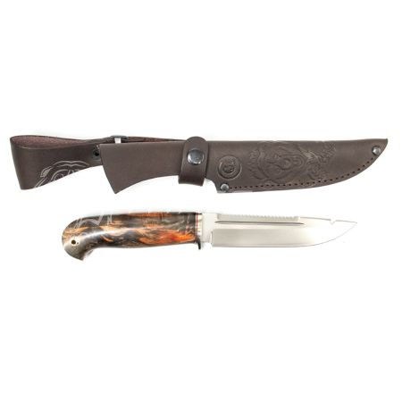 Нож Щука, ст. М390, мельхиор, рукоять из стабилизированной карельской березы