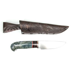 Нож Сокол ст. N390 мельхиор рукоять из стабилизированной карельской березы