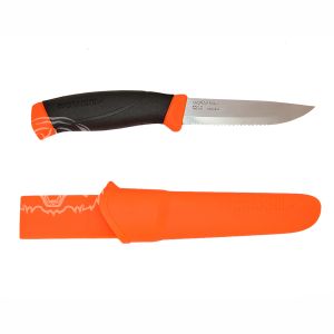 Нож Morakniv Companion F серрейторн, нержавеющая сталь, прорезиненная рукоять с оранжевыми накладкам