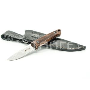 Нож туристический SANTI AUS-8 SW WH LS (StoneWash, Walnut Handle, Leather Sheath)