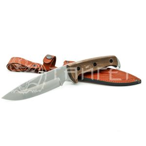Нож туристический SHARK AUS-8 SW WH LS (StoneWash, Walnut Handle, Leather Sheath)