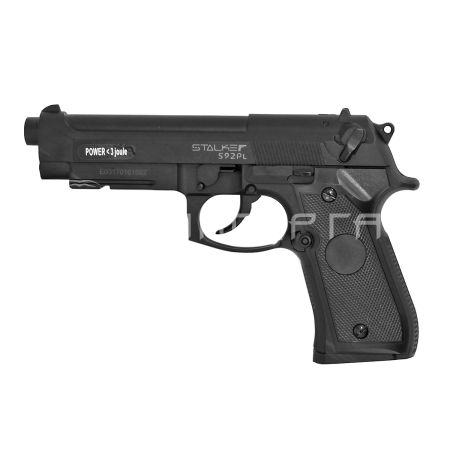 Пистолет газобалон. CO2 Stalker S92PL (аналог Beretta 92) к.4,5 пластик, черный