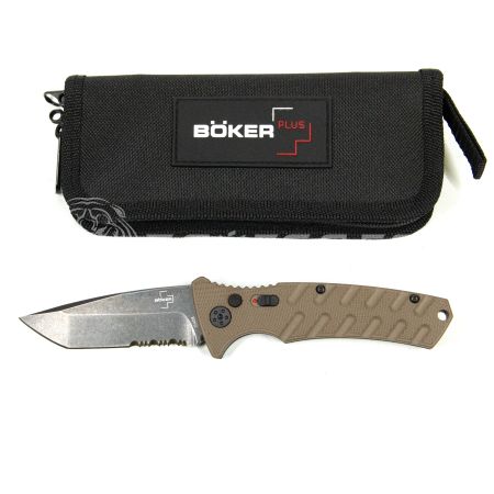 Нож складной Boker BK01BO425 коричн. рук-ть G10;черн.клинок AUS-8, серр, танто Strike Tanto Coyote