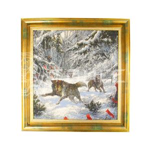 Картина "Русская охота . Волки" 36х36 см (50х50)