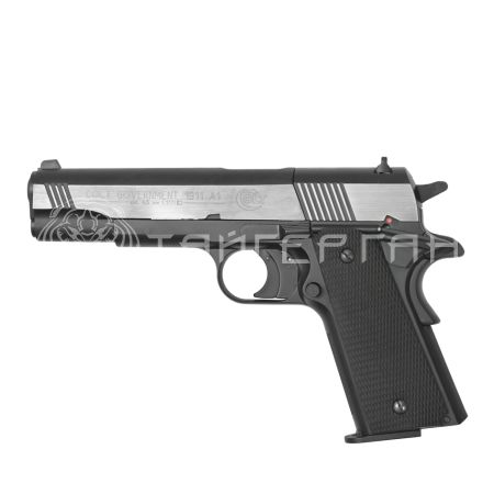 Пистолет газобалон. CO2 Umarex Colt Govermment 1911 A1 dark ops(хром. с чёрн. пласт. накл.) к.4,5