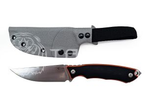 Нож Коршун техно малый, ст.N 690,ц.м. рук.G10 черн.,сп.оранж. чехол кайдекс