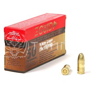 Патрон 9x19 Luger БПЗ Gold FMJ 7,45г/115гр латунированная гильза (50/1000шт)