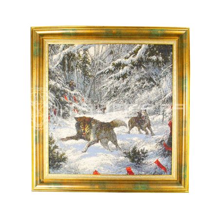 Картина "Русская охота . Волки" 36х36 см (50х50)