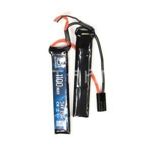 АКБ BlueMAX 7.4V Lipo 1100mAh 20C nunchuck 2х(5.2x21x102)  AUG, G36, М-серия цевье, MP40